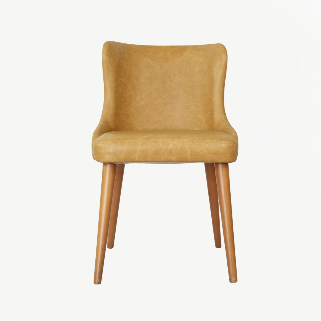 Dining Chair Upholstered in Faux Leather with Wooden Legs - Image 3