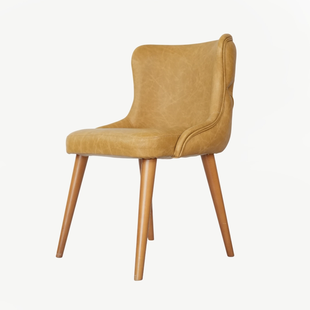 Dining Chair Upholstered in Faux Leather with Wooden Legs - Image 2