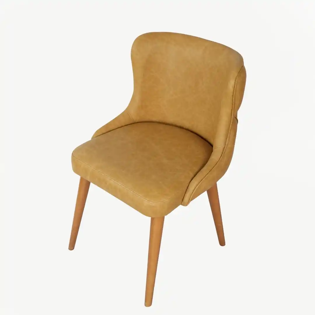 Dining Chair Upholstered in Faux Leather with Wooden Legs - Image 4