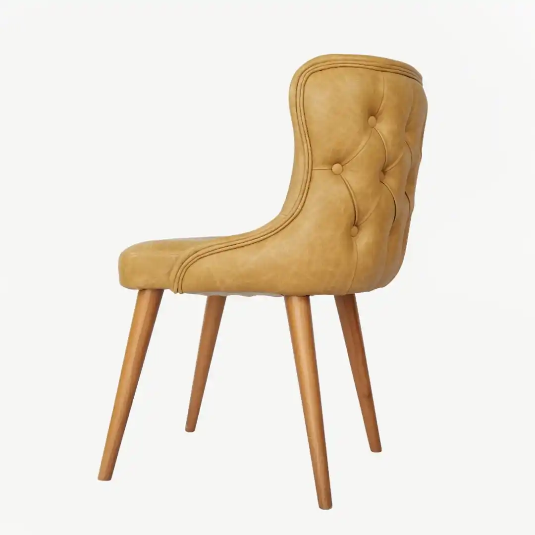 Dining Chair Upholstered in Faux Leather with Wooden Legs - Image 6