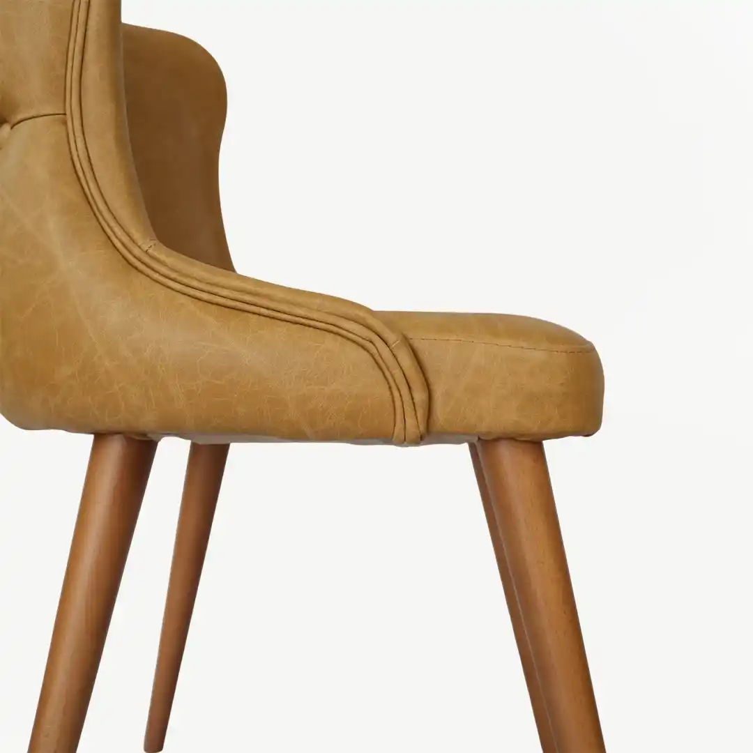 Dining Chair Upholstered in Faux Leather with Wooden Legs - Image 5