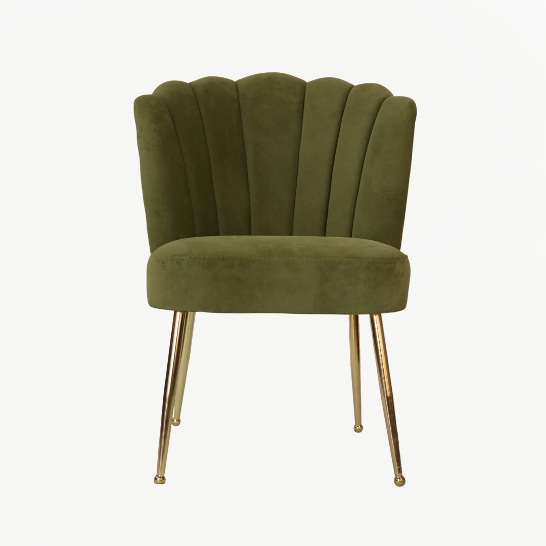 High-Quality Shell-Design Velvet Accent Chair with 90 cm Height and Golden Legs - Image 3