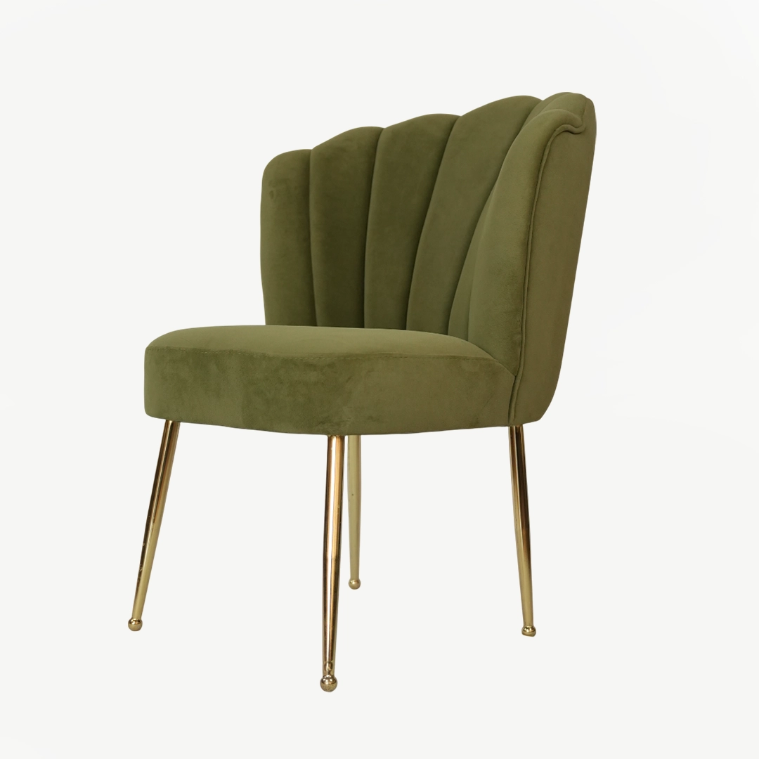 High-Quality Shell-Design Velvet Accent Chair with 90 cm Height and Golden Legs - Image 2