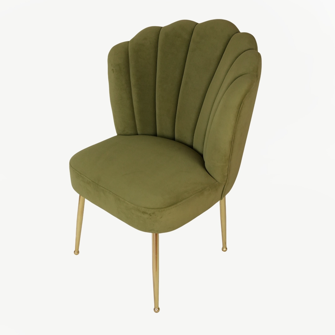 High-Quality Shell-Design Velvet Accent Chair with 90 cm Height and Golden Legs - Image 5