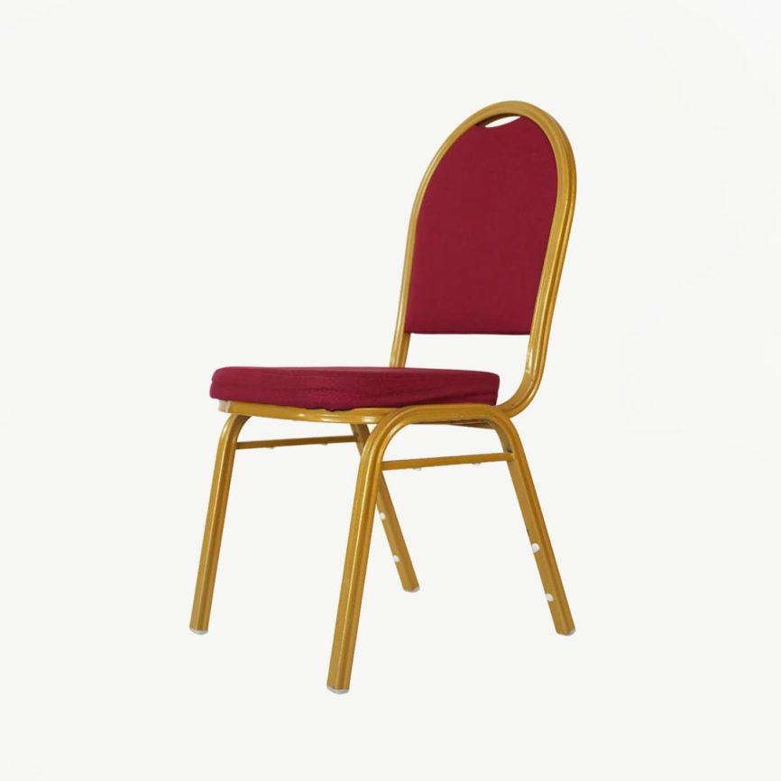 Red Banquet Chair with Gold Metal Frame