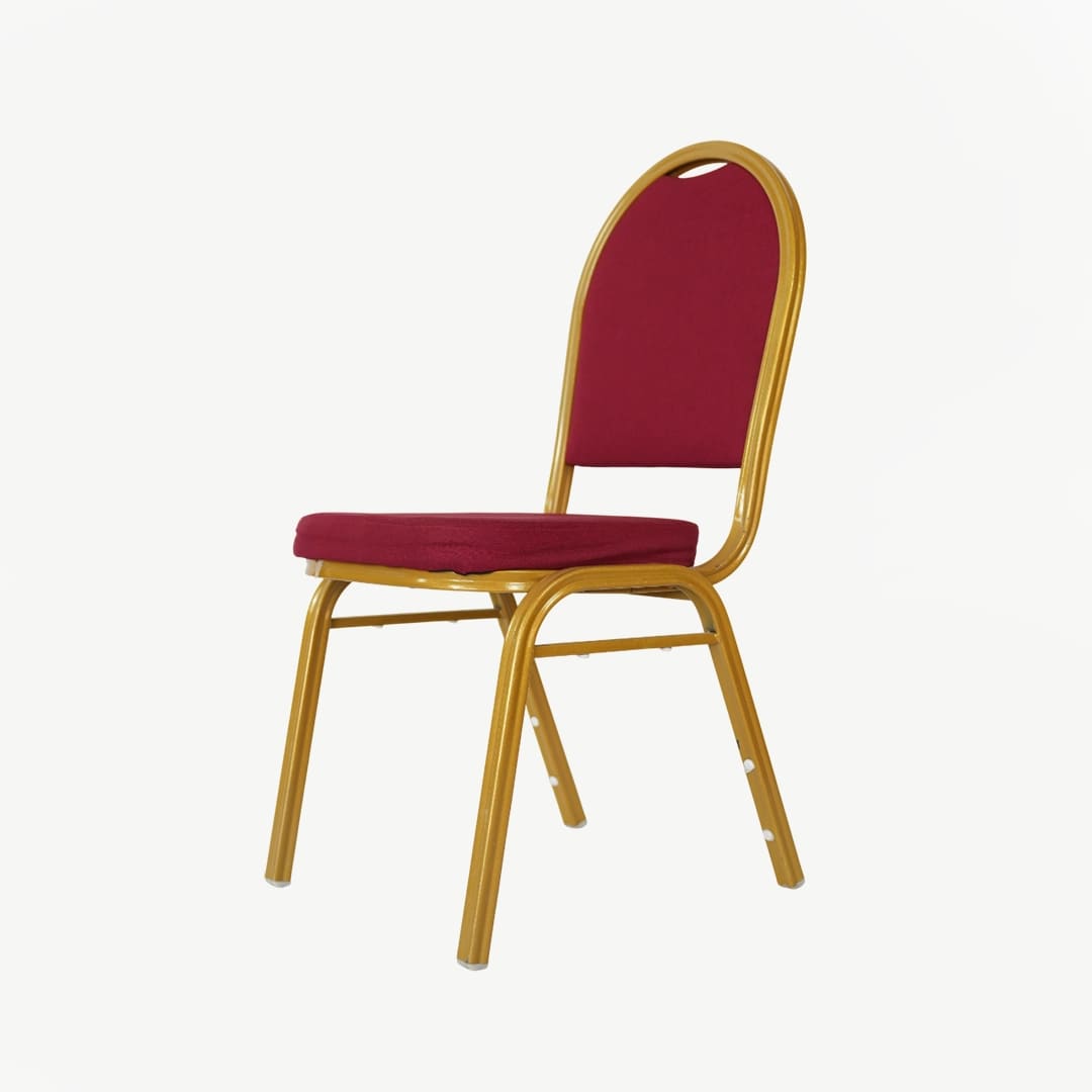 Red Banquet Chair with Gold Metal Frame
