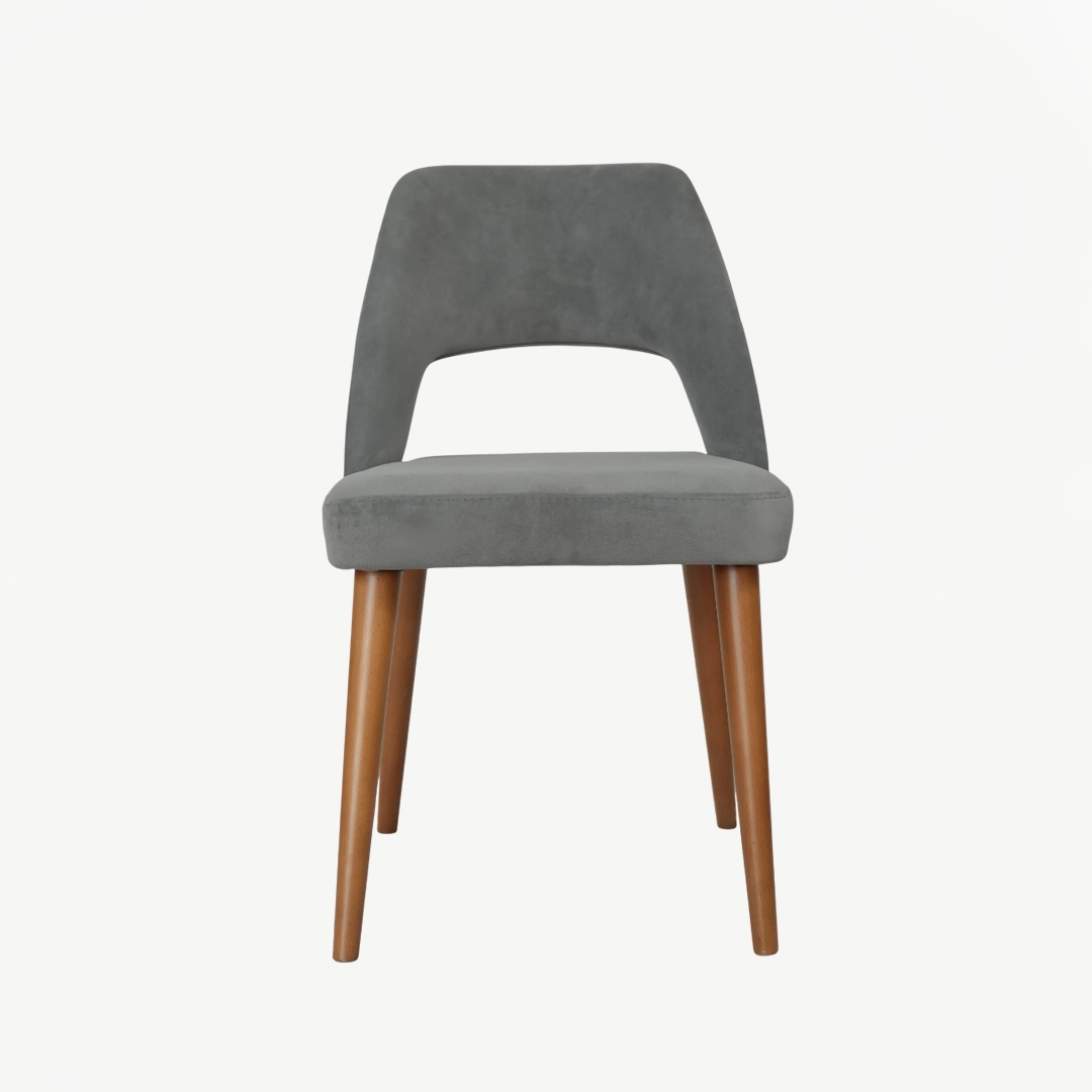modern chair upholstered in gray velvet fabric and beech wood legs - Image 3