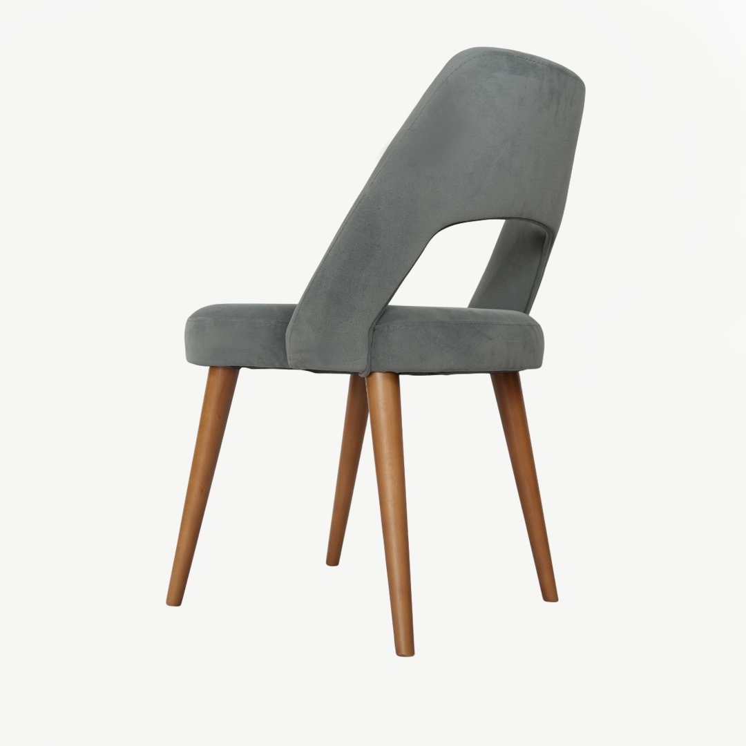 modern chair upholstered in gray velvet fabric and beech wood legs - Image 4