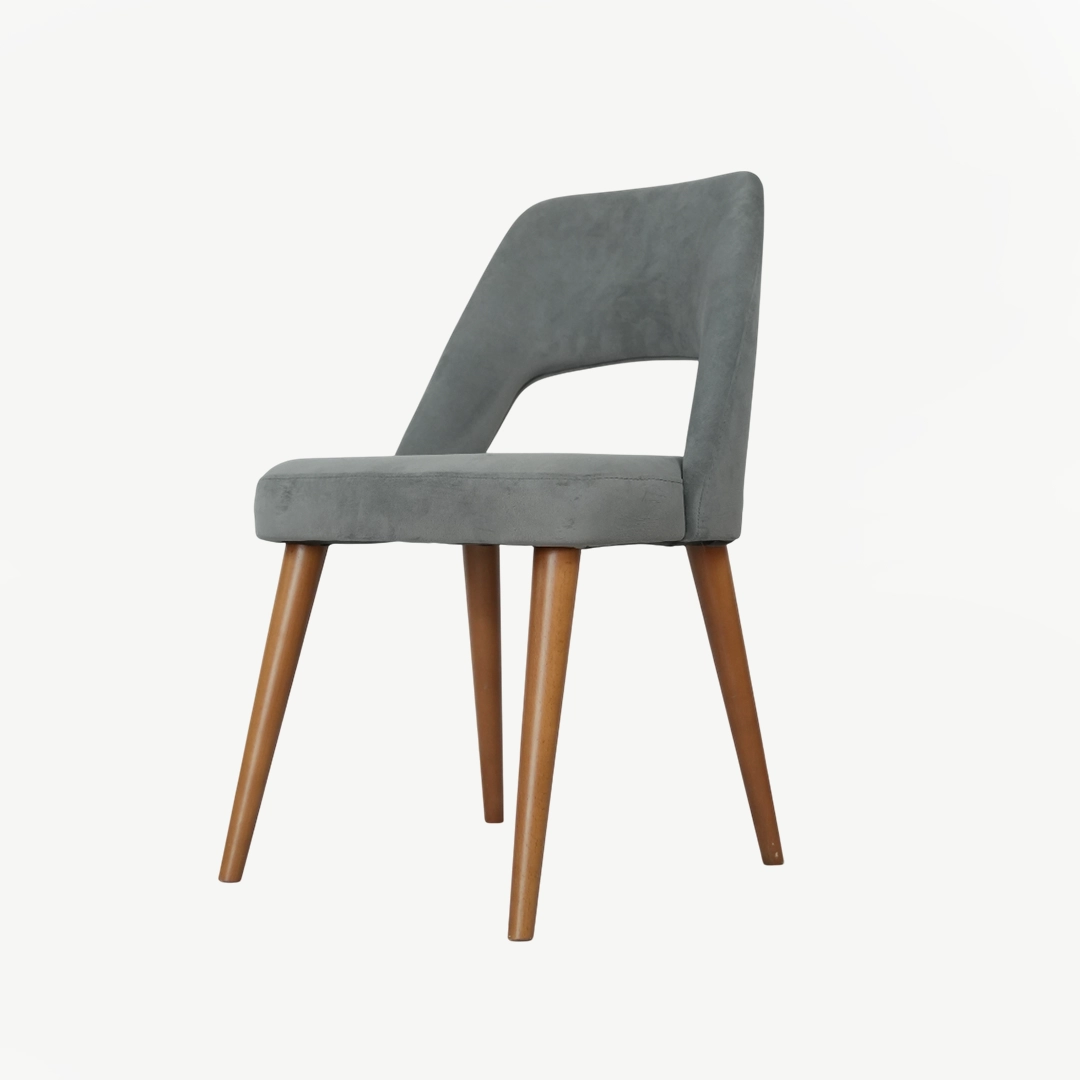 modern chair upholstered in gray velvet fabric and beech wood legs - Image 2