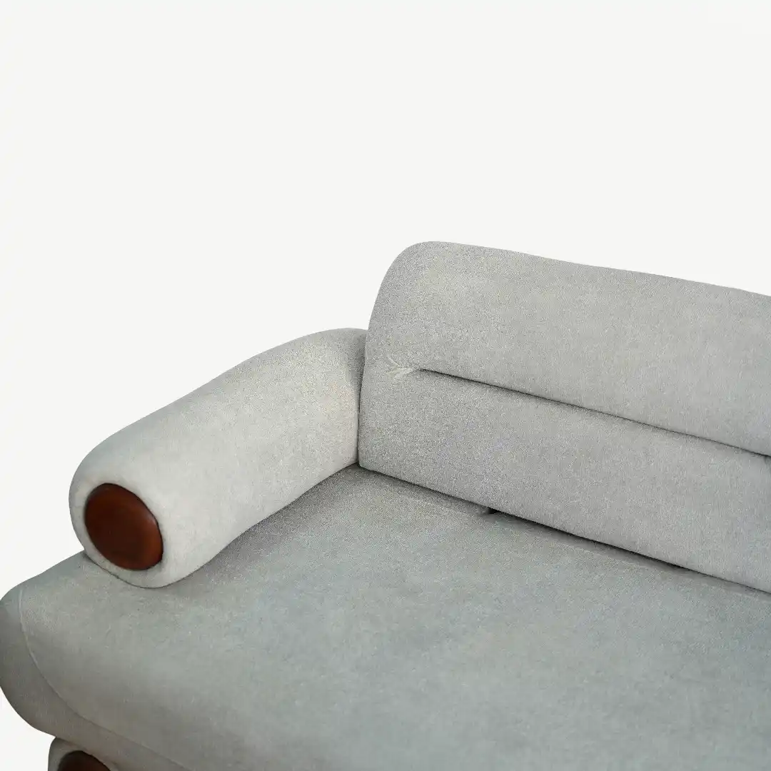 curved sofa set – plush fabric and prominent, sculptural wooden accents – 4 Pieces - Image 22