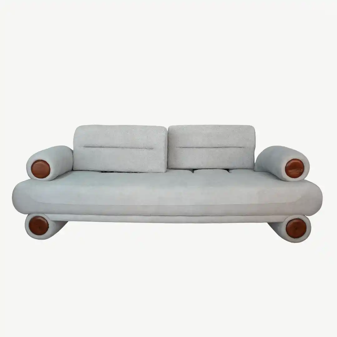 curved sofa set – plush fabric and prominent, sculptural wooden accents – 4 Pieces - Image 21