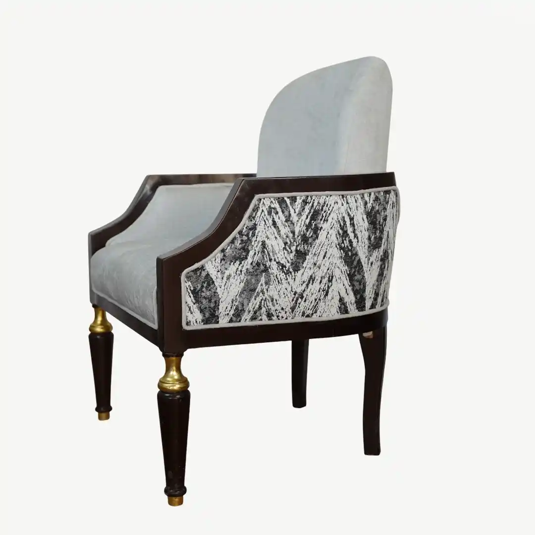 classic sofa set From dark wood frame, light gray upholstery, and decorative pillows – 5 Pieces - Image 12