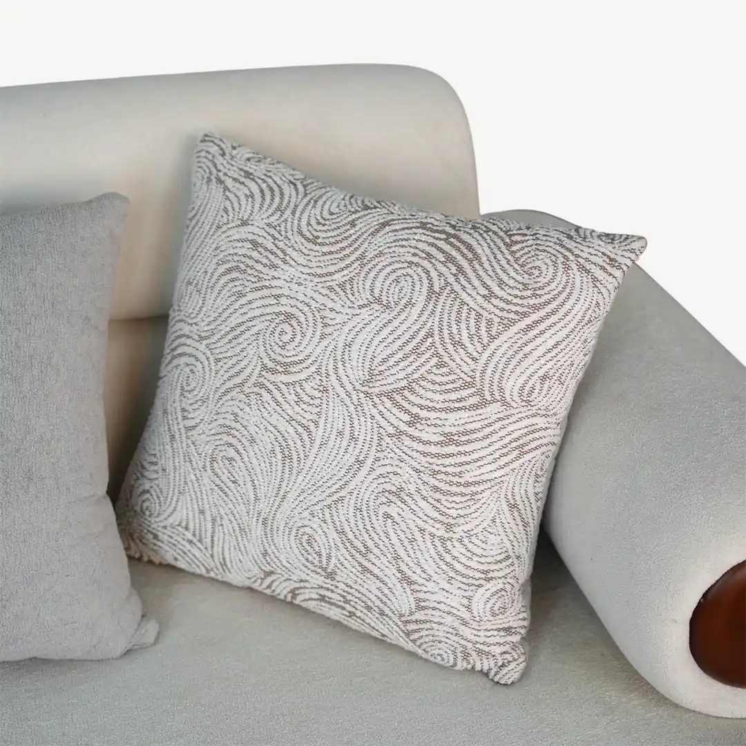 curved sofa set – plush fabric and prominent, sculptural wooden accents – 4 Pieces - Image 16