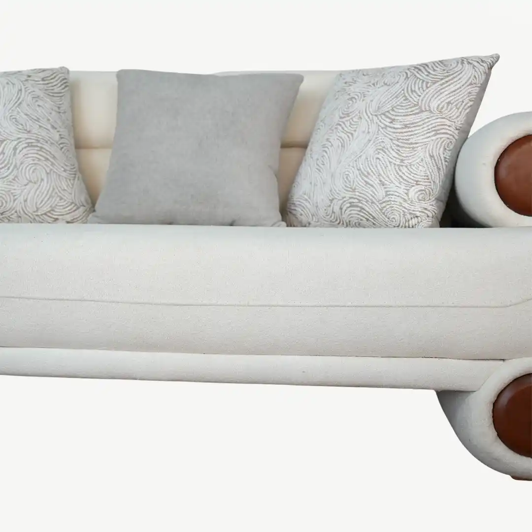 curved sofa set – plush fabric and prominent, sculptural wooden accents – 4 Pieces - Image 15