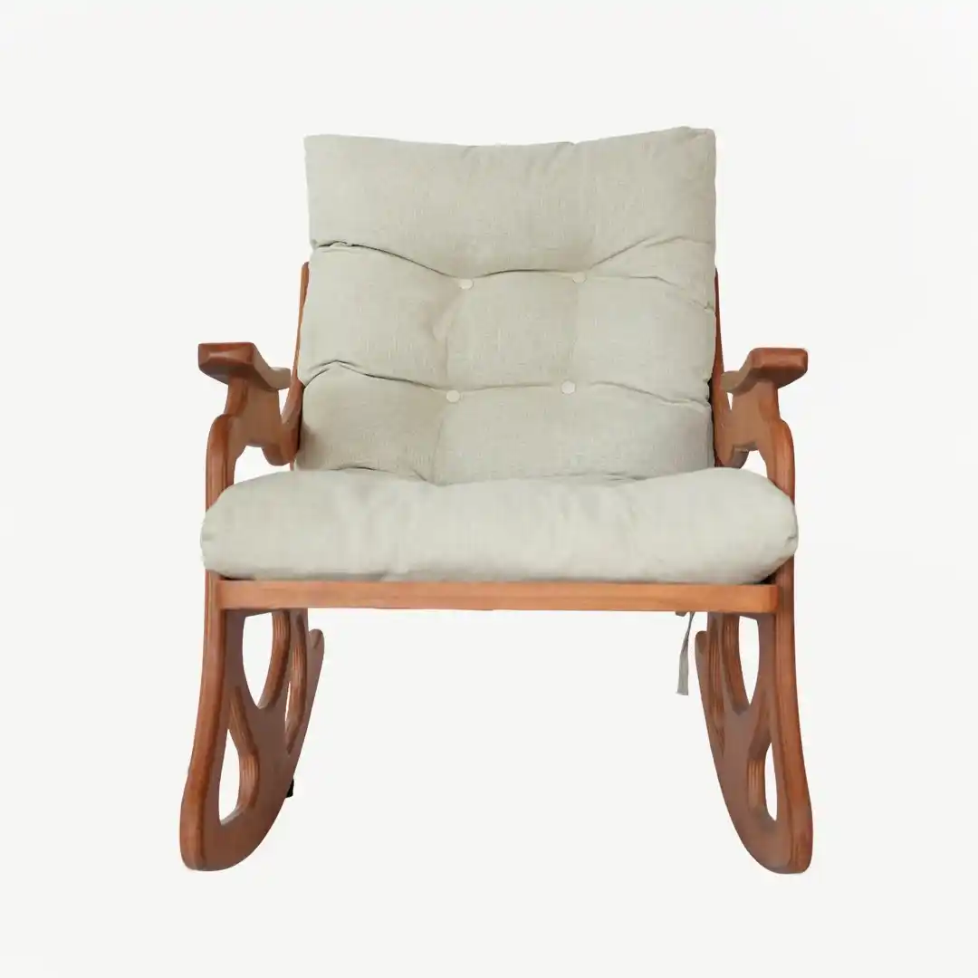 Wooden Rocking Chair with Sculpted Armrests and 80 cm Height - Image 3