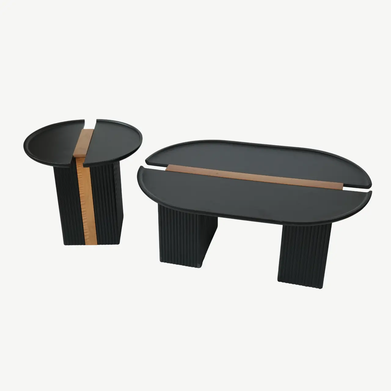 Three-Piece Matte Black Coffee Table Set with Fluted Column Bases - Image 11