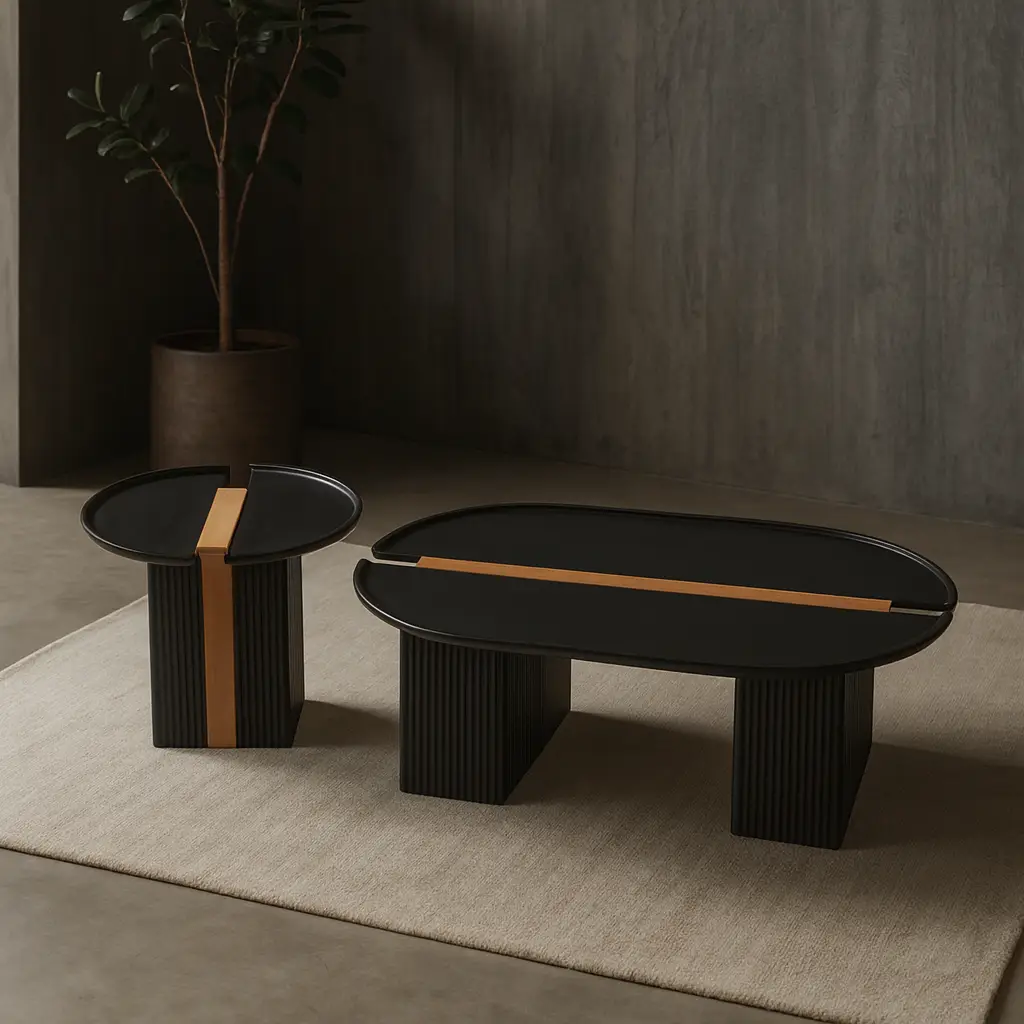 Three-Piece Matte Black Coffee Table Set with Fluted Column Bases - Image 3