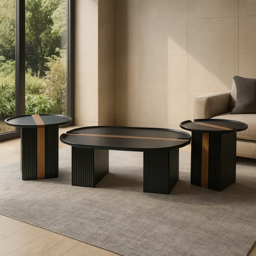 Three-Piece Matte Black Coffee Table Set