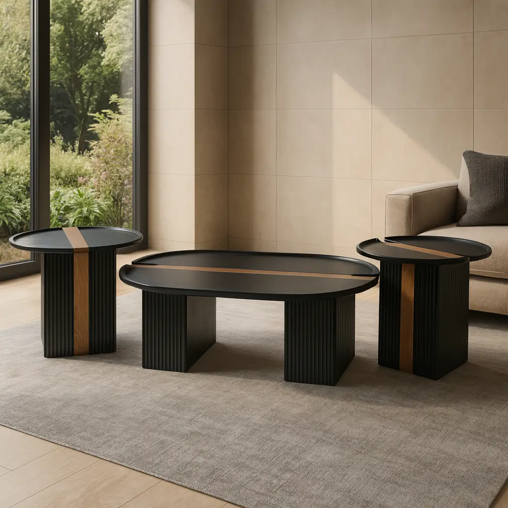 Three-Piece Matte Black Coffee Table Set