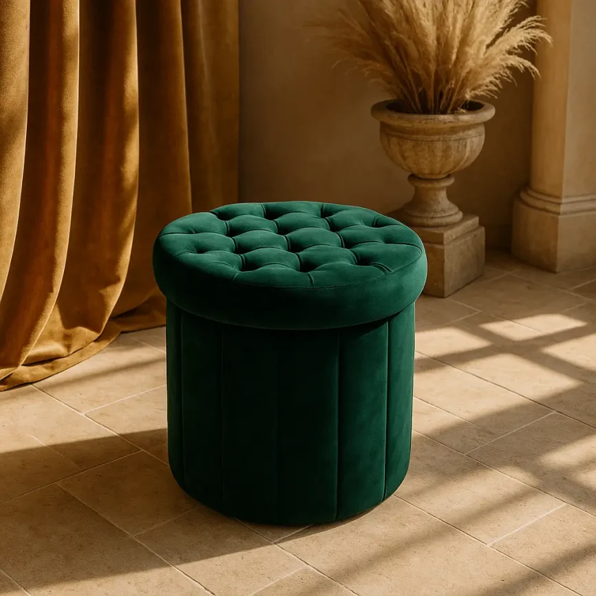 Velvet Storage Ottoman and Round Footrest