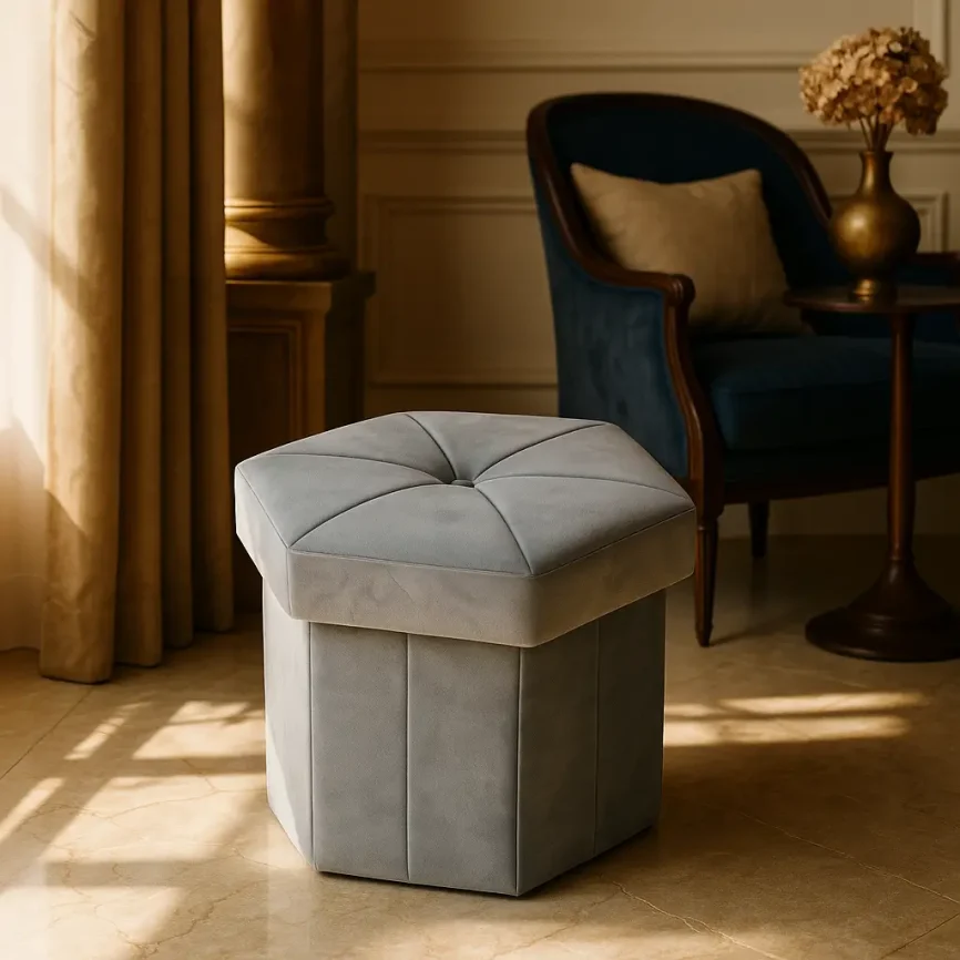 Hexagonal Velvet Storage Ottoman