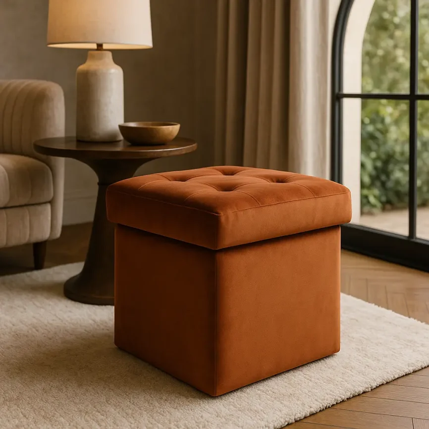 Square Velvet Storage Ottoman
