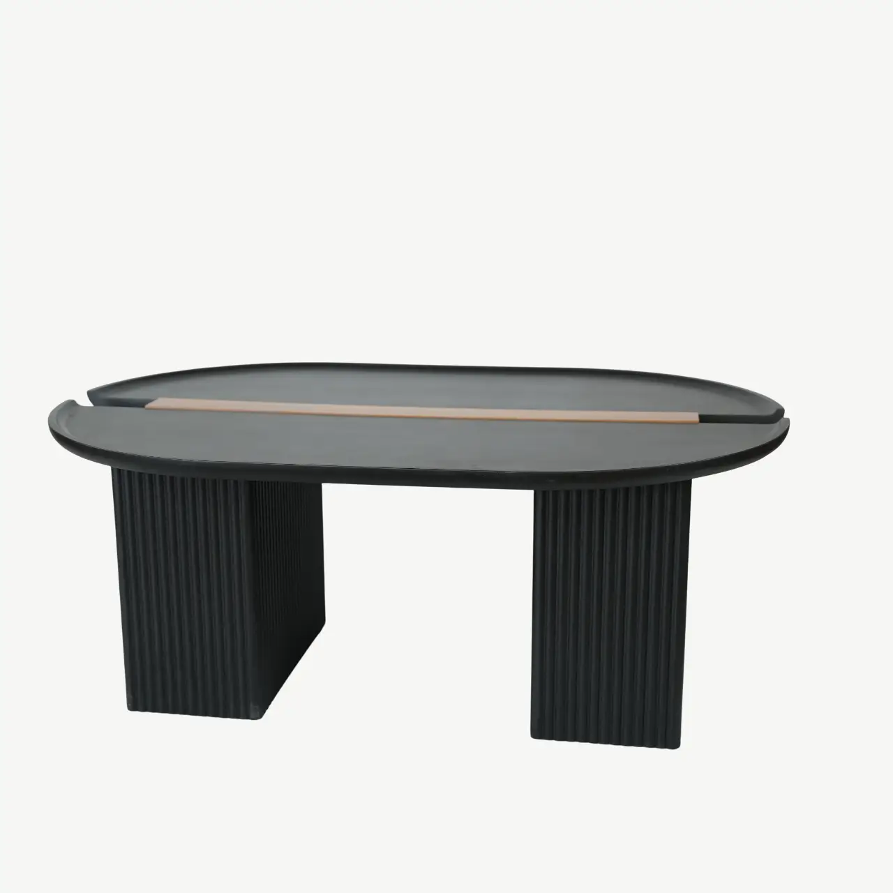 Three-Piece Matte Black Coffee Table Set with Fluted Column Bases - Image 4