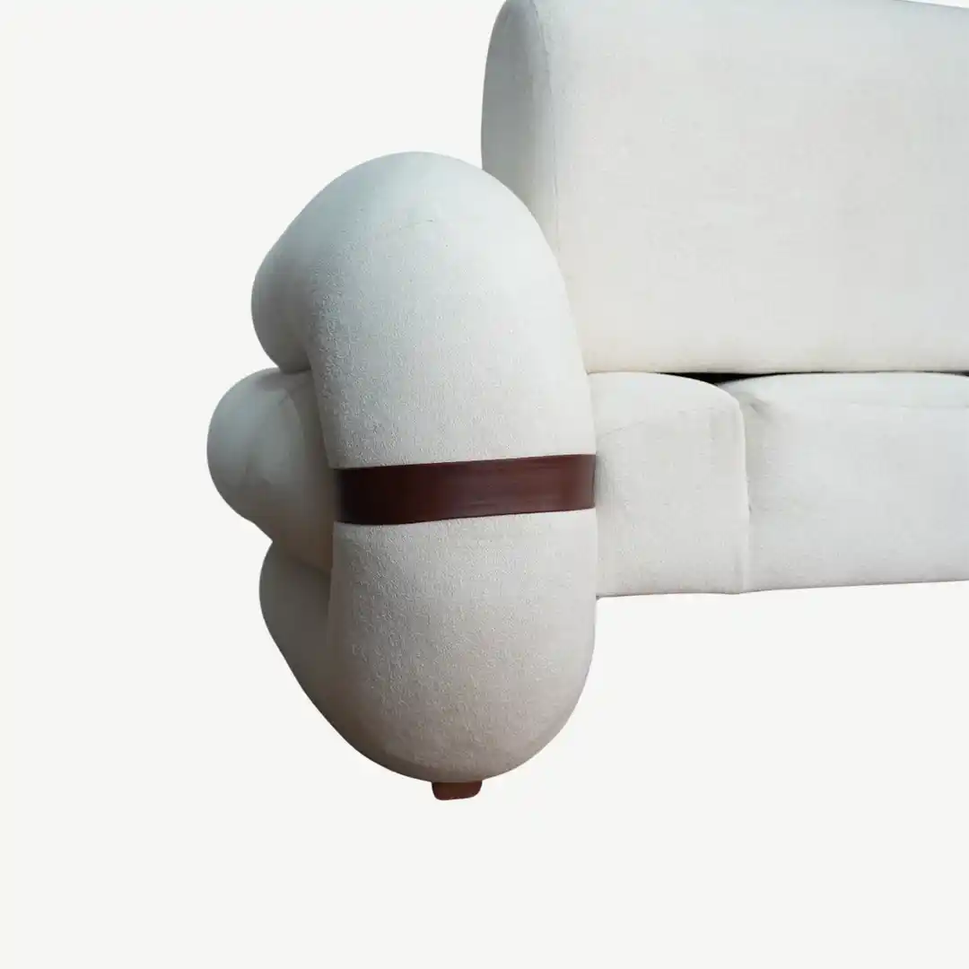 curved sofa set – plush fabric and prominent, sculptural wooden accents – 4 Pieces - Image 10