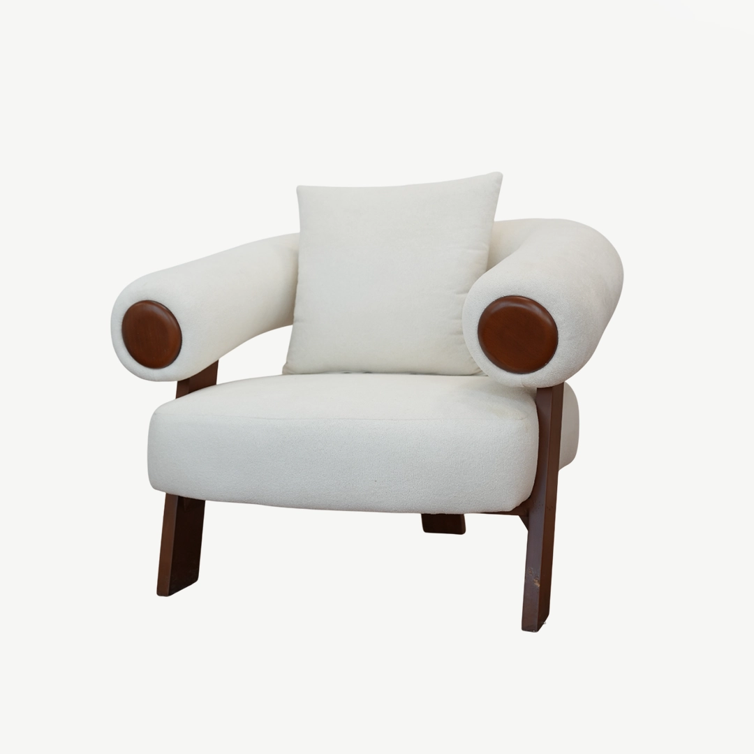 curved sofa set – plush fabric and prominent, sculptural wooden accents – 4 Pieces - Image 9