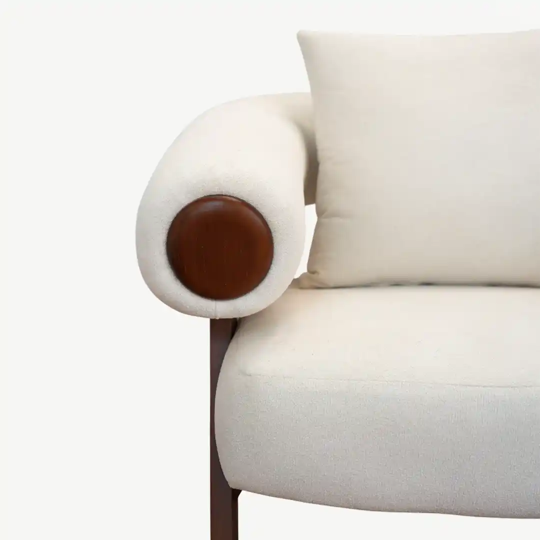 curved sofa set – plush fabric and prominent, sculptural wooden accents – 4 Pieces - Image 8