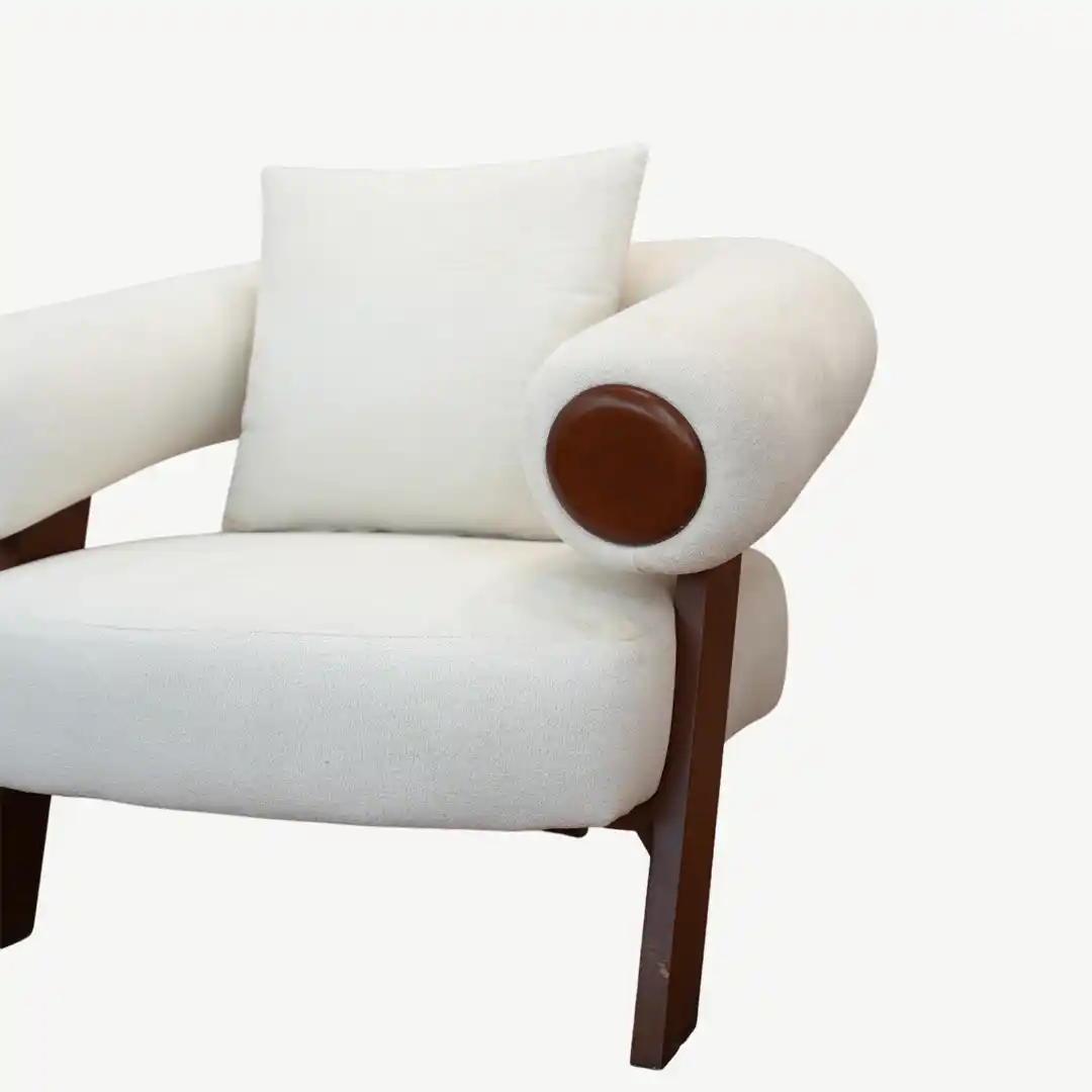 curved sofa set – plush fabric and prominent, sculptural wooden accents – 4 Pieces - Image 7