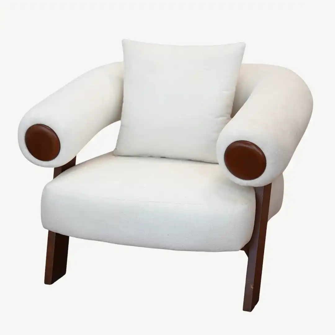 curved sofa set – plush fabric and prominent, sculptural wooden accents – 4 Pieces - Image 6