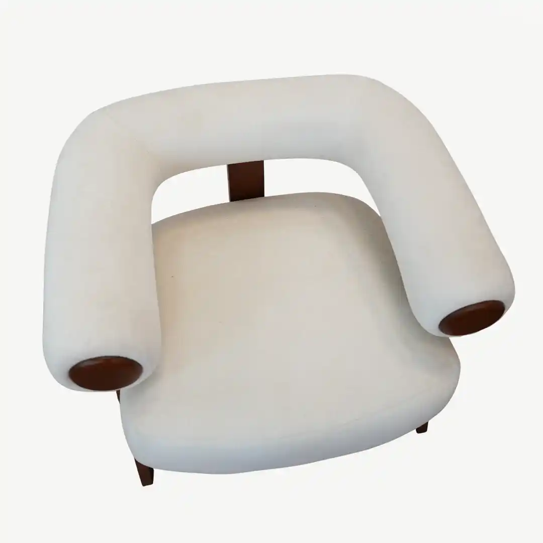 curved sofa set – plush fabric and prominent, sculptural wooden accents – 4 Pieces - Image 5