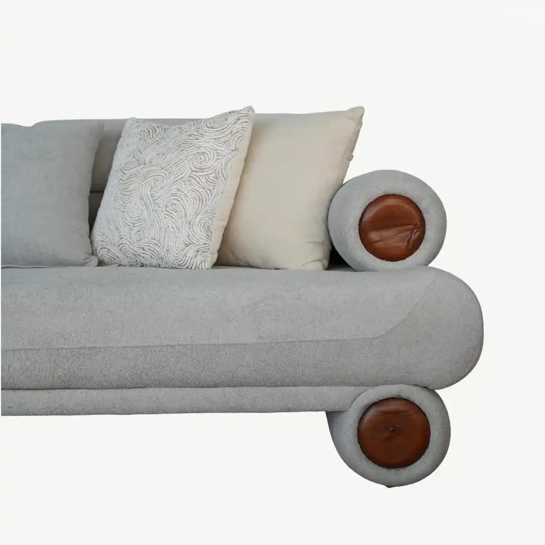 curved sofa set – plush fabric and prominent, sculptural wooden accents – 4 Pieces - Image 29