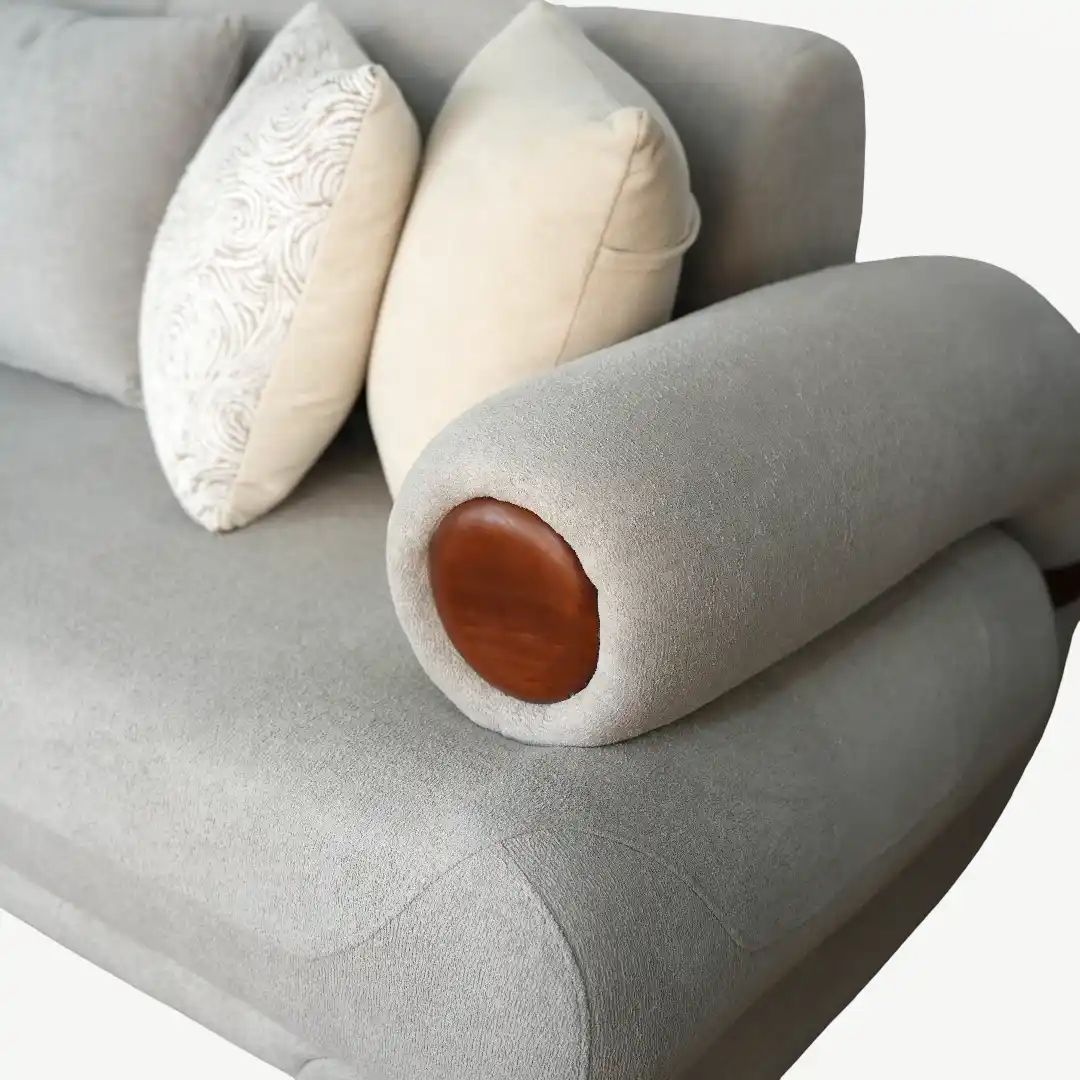 curved sofa set – plush fabric and prominent, sculptural wooden accents – 4 Pieces - Image 28