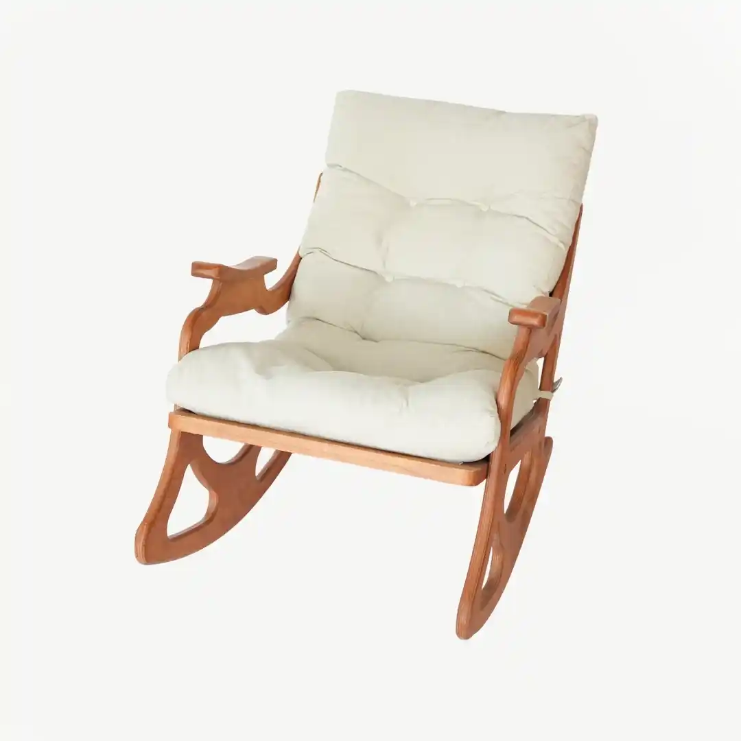 Wooden Rocking Chair with Sculpted Armrests and 80 cm Height - Image 5