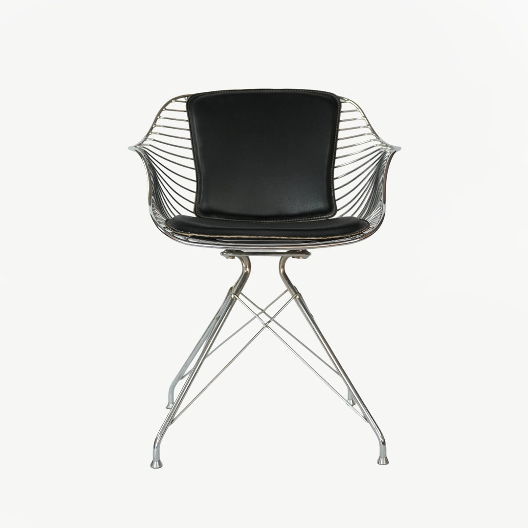 Chrome Wire Swivel Chair with 80 cm Height and Faux Leather Padding - Image 2
