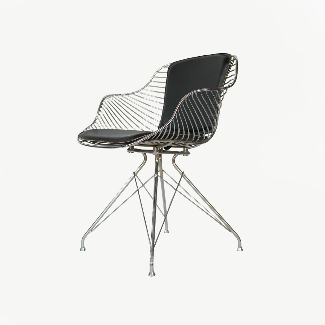 Chrome Wire Swivel Chair with 80 cm Height and Faux Leather Padding - Image 3