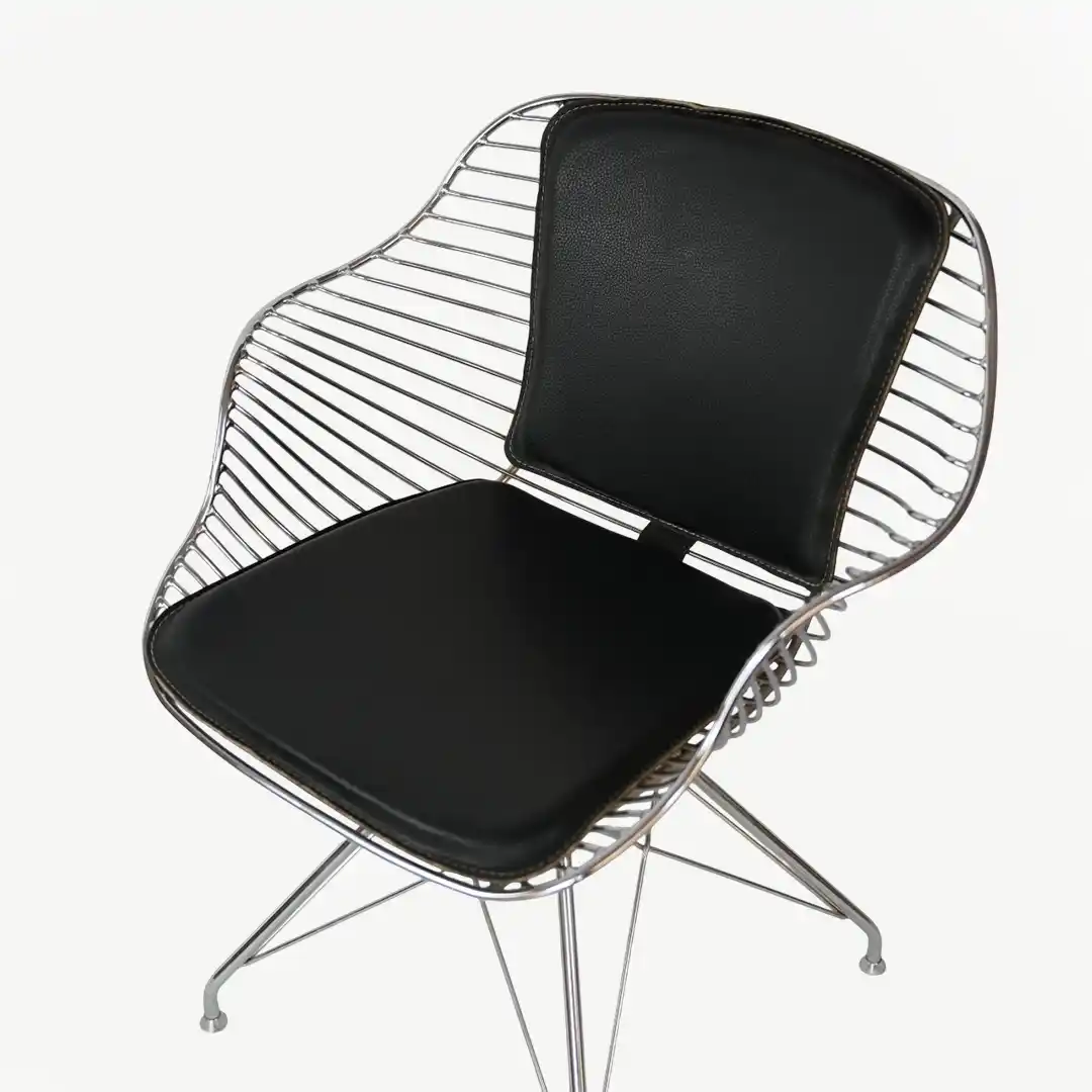 Chrome Wire Swivel Chair with 80 cm Height and Faux Leather Padding - Image 4