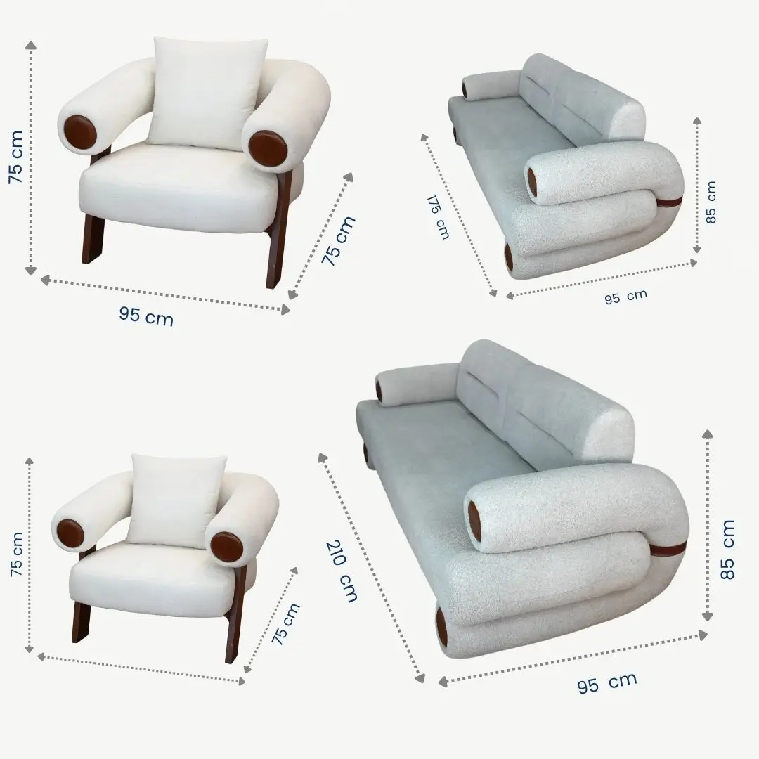 curved sofa set – plush fabric and prominent, sculptural wooden accents – 4 Pieces - Image 3