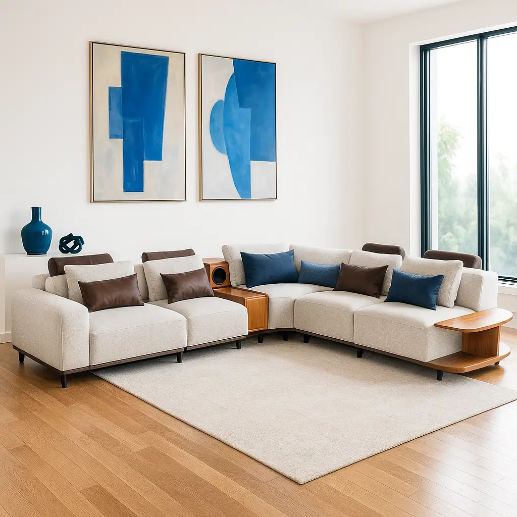 Large and Soft Corner Sofa Set with Integrated Sound System - Image 4