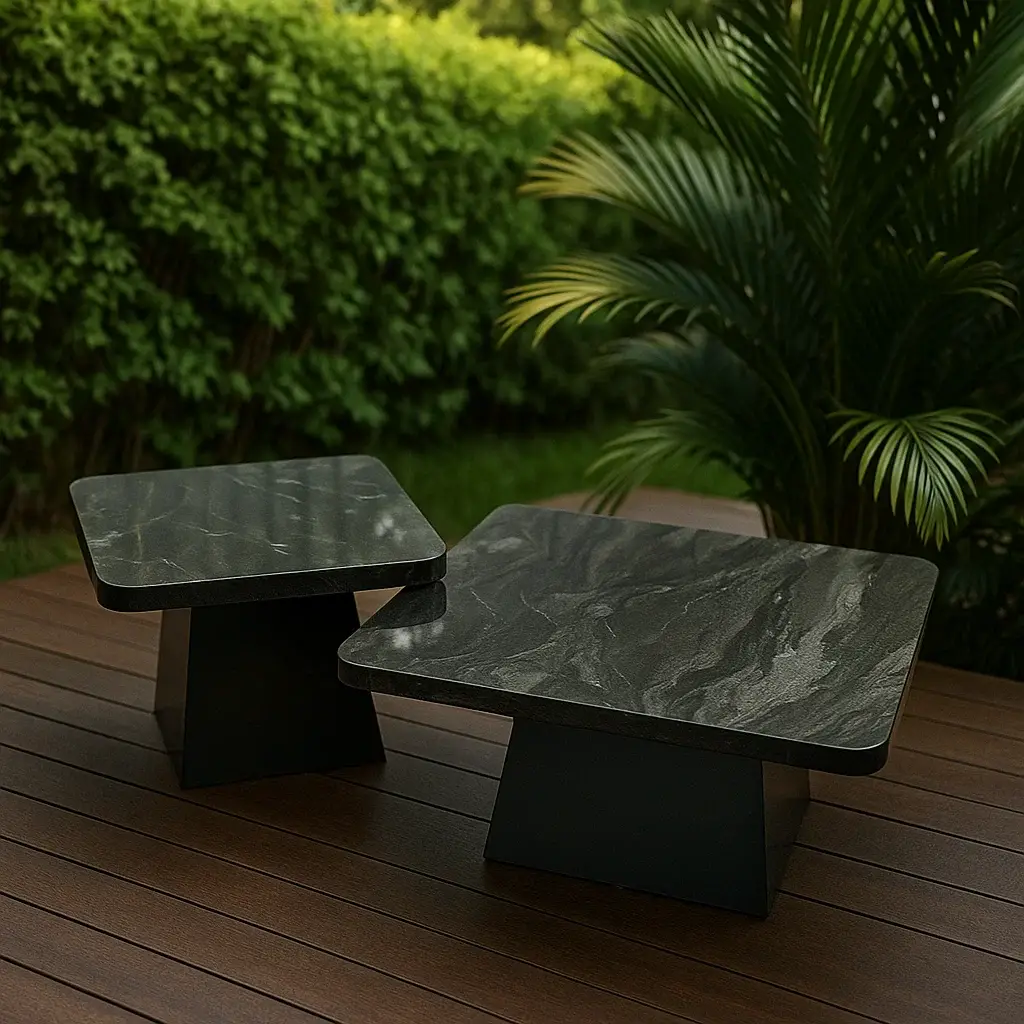 Set of 2 Square Marble-Effect Nesting Tables