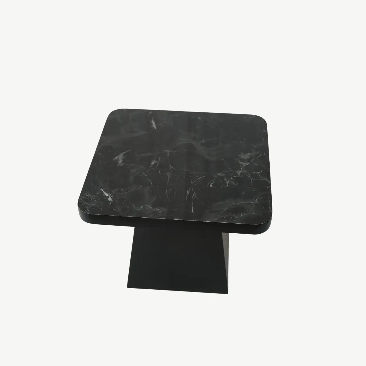 Set of 2 Square Marble-Effect Nesting Tables with Tapered Pedestal Bases - Image 6