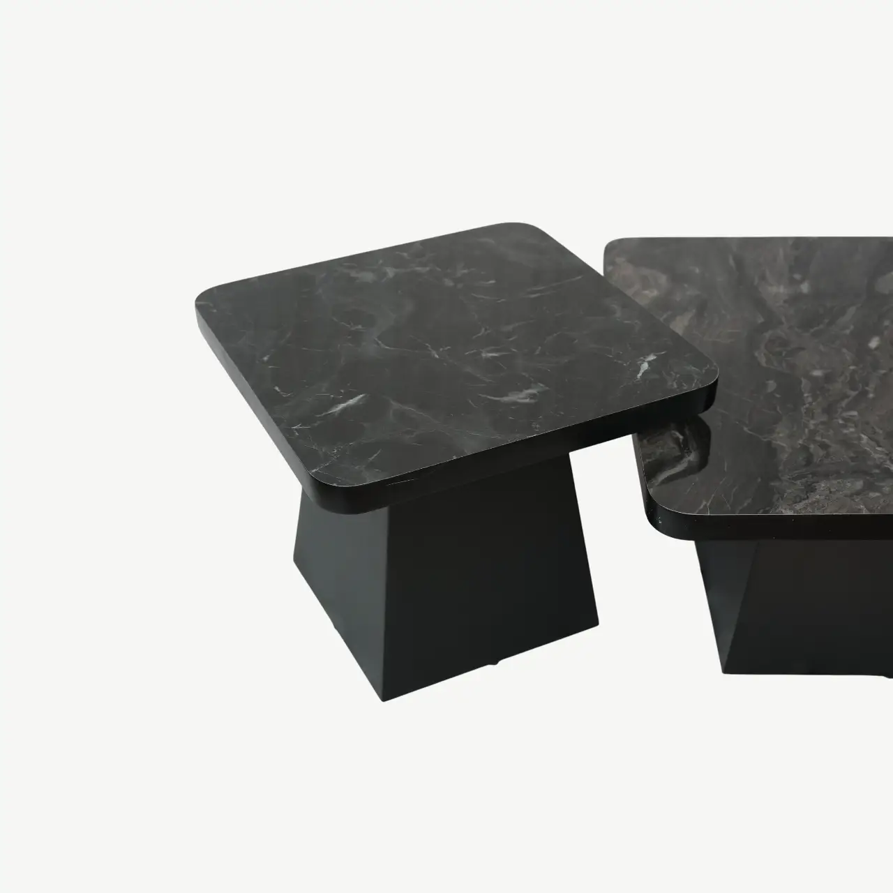 Set of 2 Square Marble-Effect Nesting Tables with Tapered Pedestal Bases - Image 4