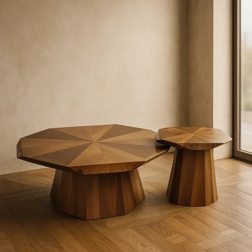 Geometric Yucca Wood Table Set