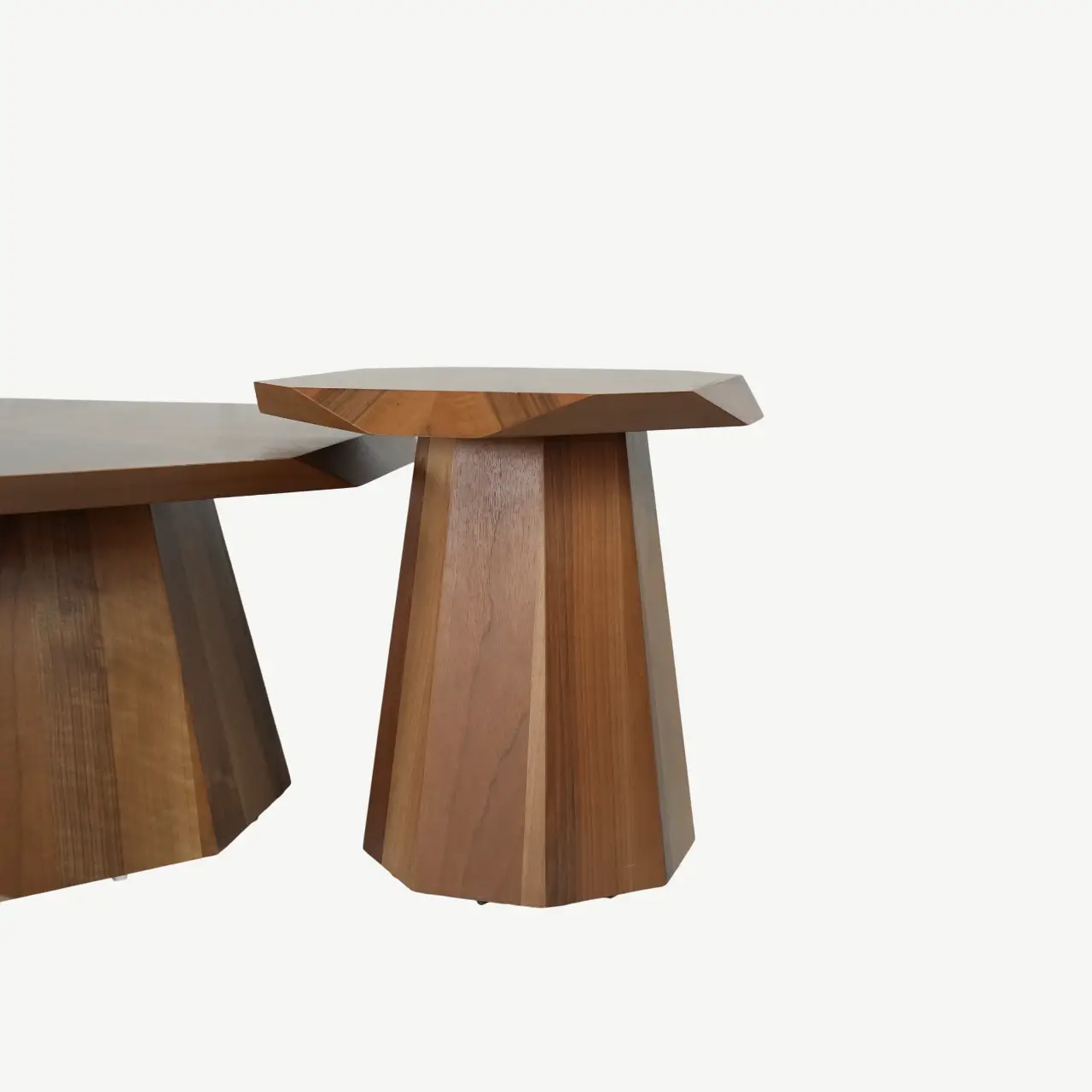 Geometric Yucca Wood Table Set with Ribbed Column Bases - Image 6