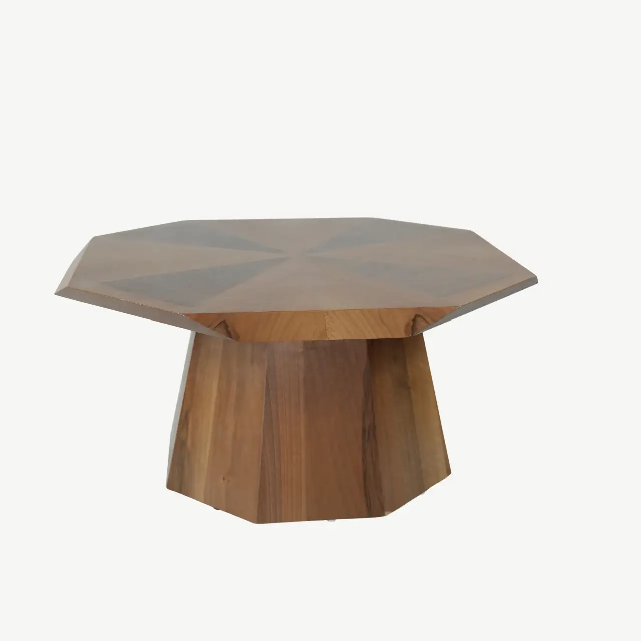 Geometric Yucca Wood Table Set with Ribbed Column Bases - Image 4