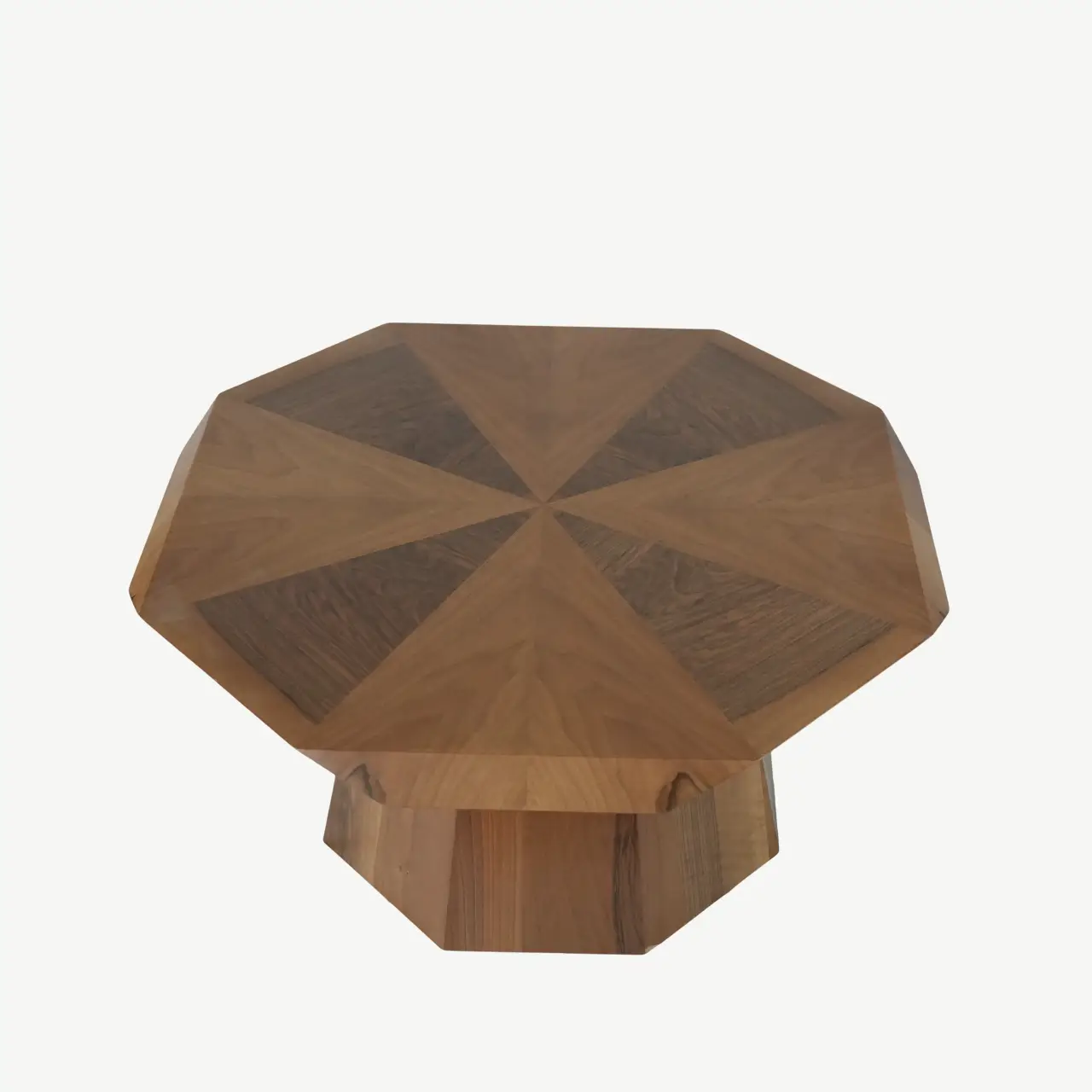 Geometric Yucca Wood Table Set with Ribbed Column Bases - Image 3