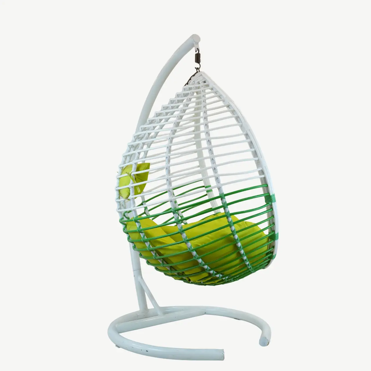 Oval Synthetic Rattan Swing Chair with Stand and Lime Green Cushions – 185 cm Height - Image 7