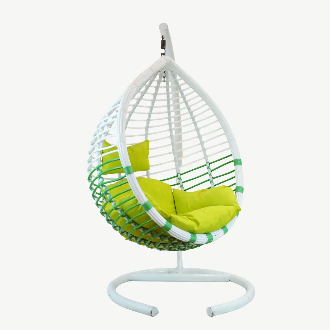 Oval Synthetic Rattan Swing Chair with Stand and Lime Green Cushions – 185 cm Height - Image 6